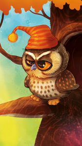 Preview wallpaper owl, bird, hat, art