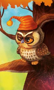 Preview wallpaper owl, bird, hat, art