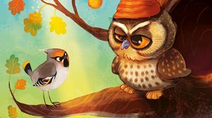Preview wallpaper owl, bird, hat, art