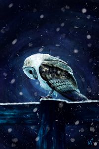 Preview wallpaper owl, bird, snow, art