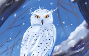Preview wallpaper owl, bird, white, winter, art