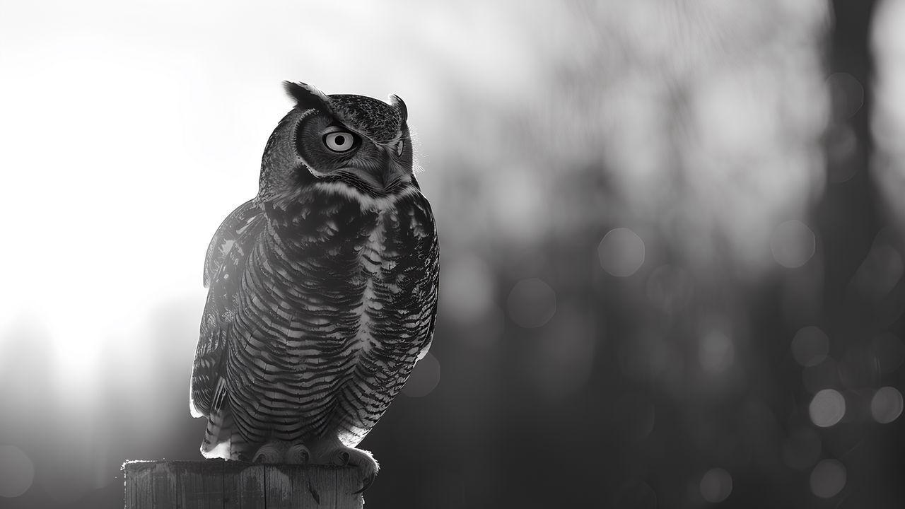 Wallpaper owl, bird, wildlife, bw, light