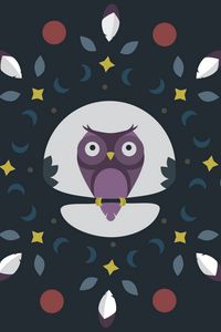 Preview wallpaper owl, branch, art, vector, leaves
