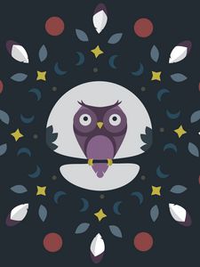 Preview wallpaper owl, branch, art, vector, leaves