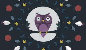 Preview wallpaper owl, branch, art, vector, leaves