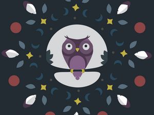Preview wallpaper owl, branch, art, vector, leaves