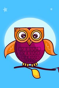 Preview wallpaper owl, branch, moon, stars, bird, art