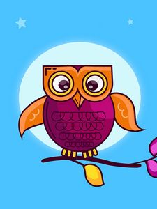 Preview wallpaper owl, branch, moon, stars, bird, art