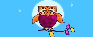 Preview wallpaper owl, branch, moon, stars, bird, art