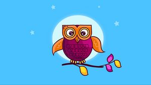 Preview wallpaper owl, branch, moon, stars, bird, art
