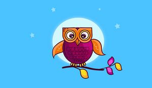 Preview wallpaper owl, branch, moon, stars, bird, art