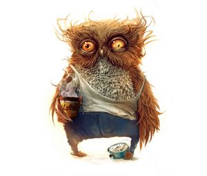 Preview wallpaper owl, coffee, alarm clock