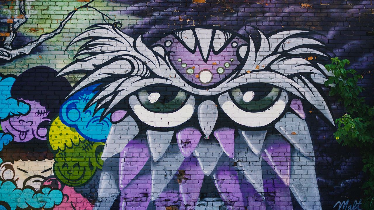 Wallpaper owl, graffiti, art, wall, street art