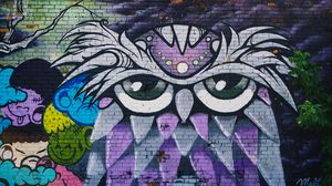 Preview wallpaper owl, graffiti, art, wall, street art