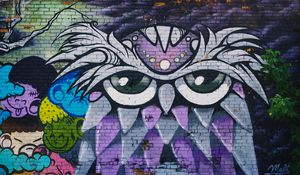 Preview wallpaper owl, graffiti, art, wall, street art