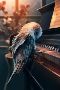 Preview wallpaper owl, piano, art, music