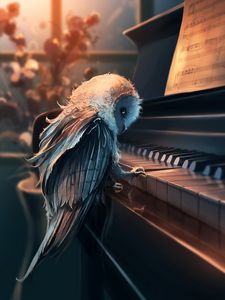 Preview wallpaper owl, piano, art, music