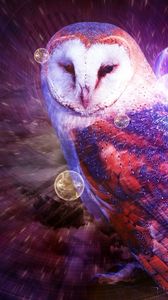 Preview wallpaper owl, smoke, fire, multicolored