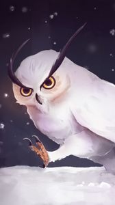 Preview wallpaper owl, snow, art, snowfall, steps