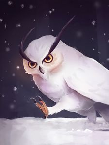 Preview wallpaper owl, snow, art, snowfall, steps