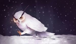 Preview wallpaper owl, snow, art, snowfall, steps