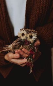 Preview wallpaper owl, toy, decoration, bird, hands