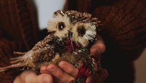 Preview wallpaper owl, toy, decoration, bird, hands