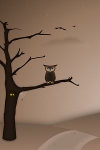 Preview wallpaper owl, tree, bird, night, art