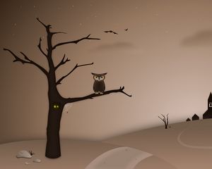 Preview wallpaper owl, tree, bird, night, art