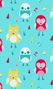 Preview wallpaper owls, art, vector, patterns, texture, colorful