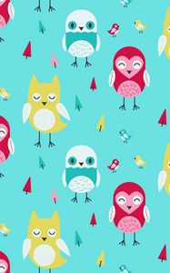Preview wallpaper owls, art, vector, patterns, texture, colorful