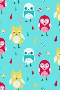 Preview wallpaper owls, art, vector, patterns, texture, colorful