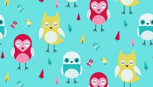 Preview wallpaper owls, art, vector, patterns, texture, colorful