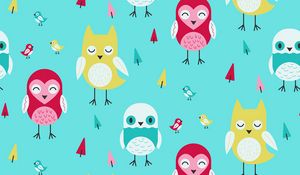 Preview wallpaper owls, art, vector, patterns, texture, colorful