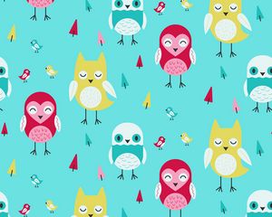 Preview wallpaper owls, art, vector, patterns, texture, colorful