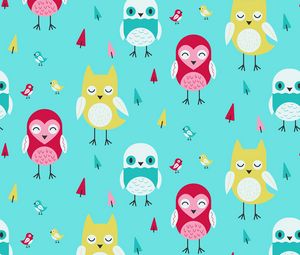 Preview wallpaper owls, art, vector, patterns, texture, colorful