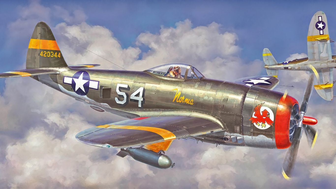 Download wallpaper 1366x768 p 47 thunderbolt, hasegawa, fighter ...