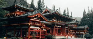 Preview wallpaper pagoda, architecture, lake, tree, flowers