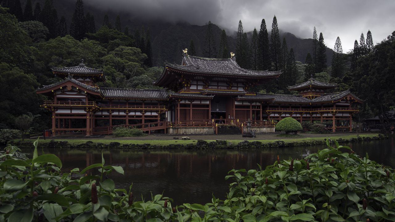 Wallpaper pagoda, architecture, pond, trees, asia