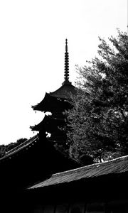 Preview wallpaper pagoda, architecture, spire, bw, dark