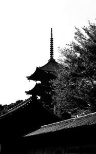 Preview wallpaper pagoda, architecture, spire, bw, dark