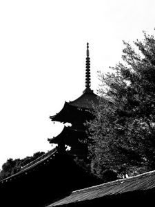 Preview wallpaper pagoda, architecture, spire, bw, dark