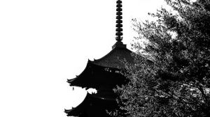 Preview wallpaper pagoda, architecture, spire, bw, dark