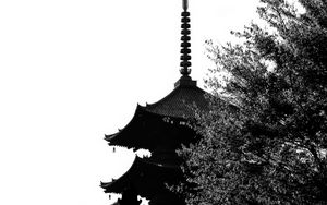 Preview wallpaper pagoda, architecture, spire, bw, dark
