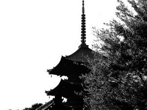 Preview wallpaper pagoda, architecture, spire, bw, dark