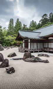 Preview wallpaper pagoda, architecture, stones, sand, landscape