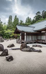 Preview wallpaper pagoda, architecture, stones, sand, landscape