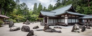 Preview wallpaper pagoda, architecture, stones, sand, landscape