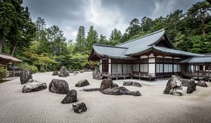 Preview wallpaper pagoda, architecture, stones, sand, landscape