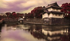 Preview wallpaper pagoda, architecture, water, twilight, landscape